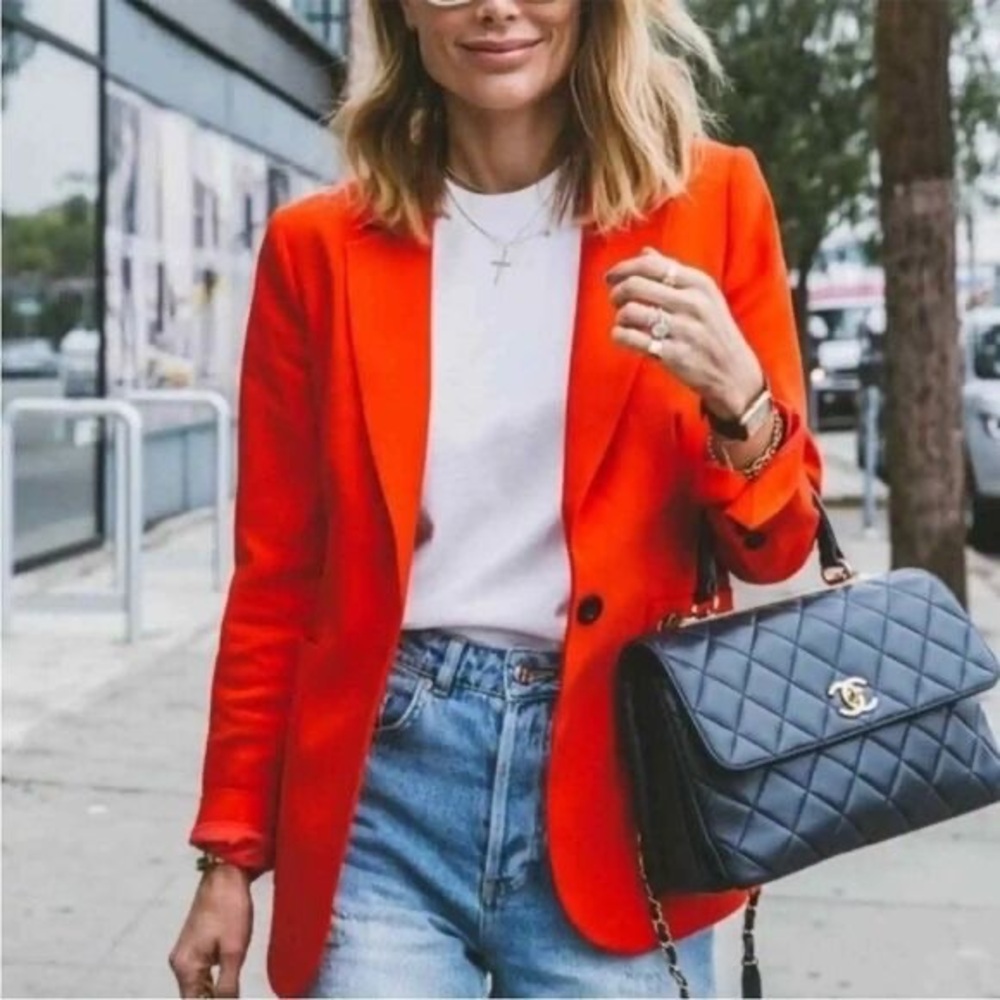 Women's Vibrant Orange BlazeAnine Bing school boy blazer size xs